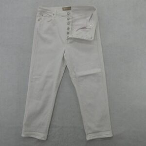 7 For All Mankind High Waist Cropped Straight Jeans Womens 33 White Button Fly